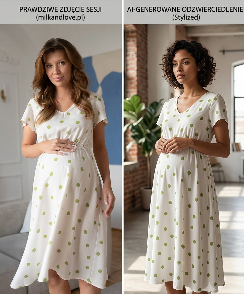 Sukienka ciążowa i do karmienia z lnem Lovely Dress Midi w pistacjowe grochy